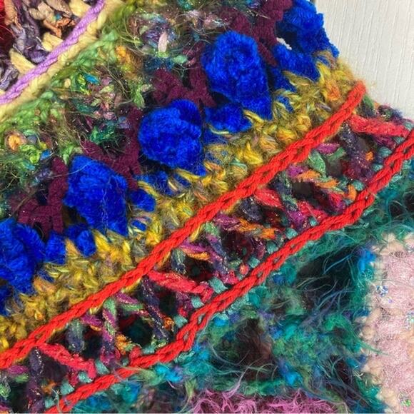 Cape Poncho Jacket Coat Sweater Cardigan Knit Crochet Thick Handmade Multicolor - Picture 5 of 14